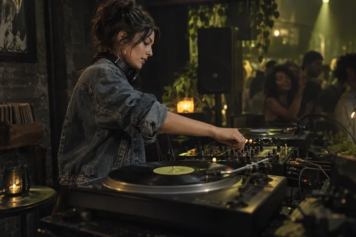 AI scene of a DJ at a mixing console