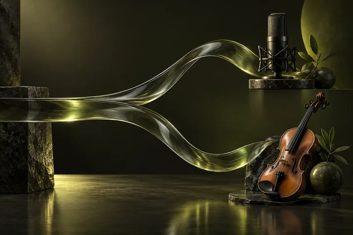 AI concept illustration of one ribbon splitting into two musical paths