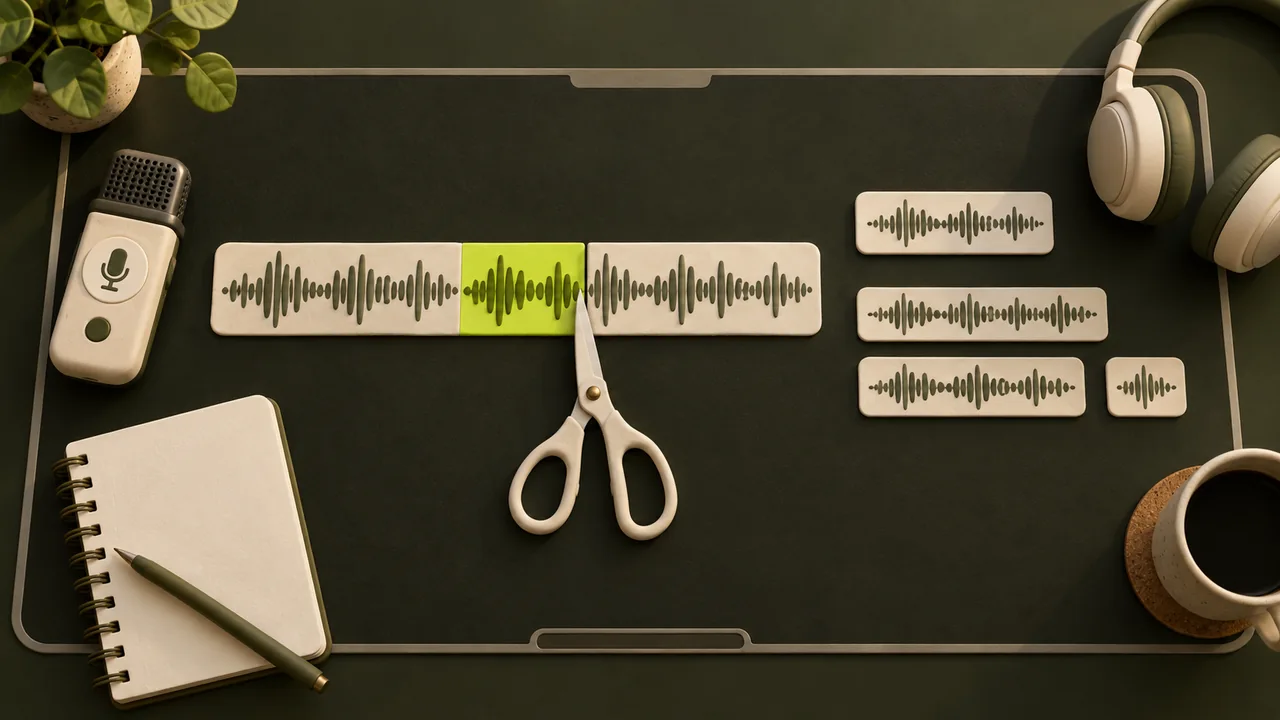 Concept illustration of keeping one audio interval or splitting a recording into timed parts