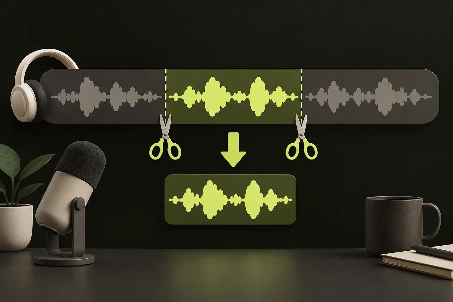録音の中央を二つの切点で選び、その短い部分だけを残す図。