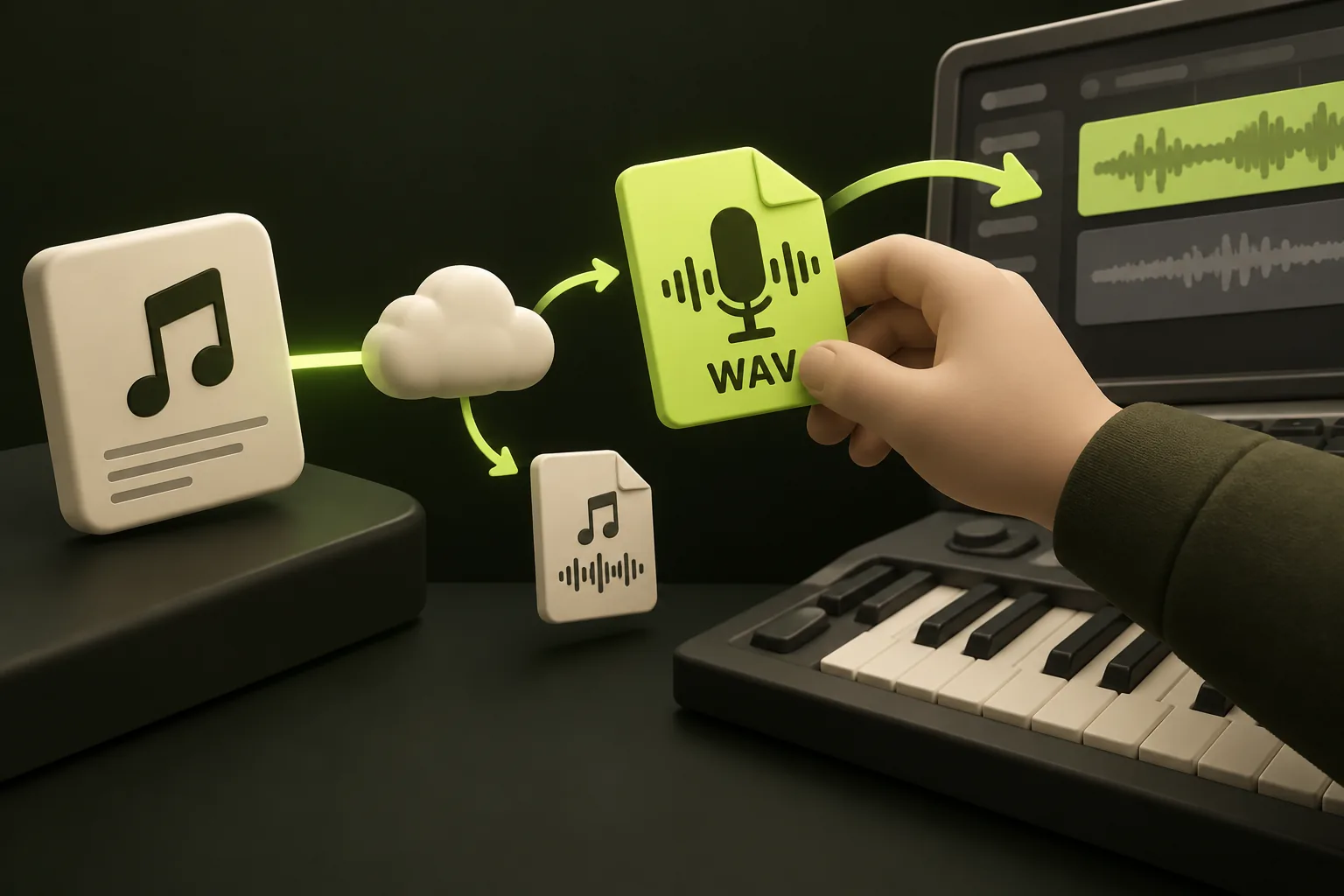A vocal WAV is manually taken from a two-track result into a separate editing workspace.