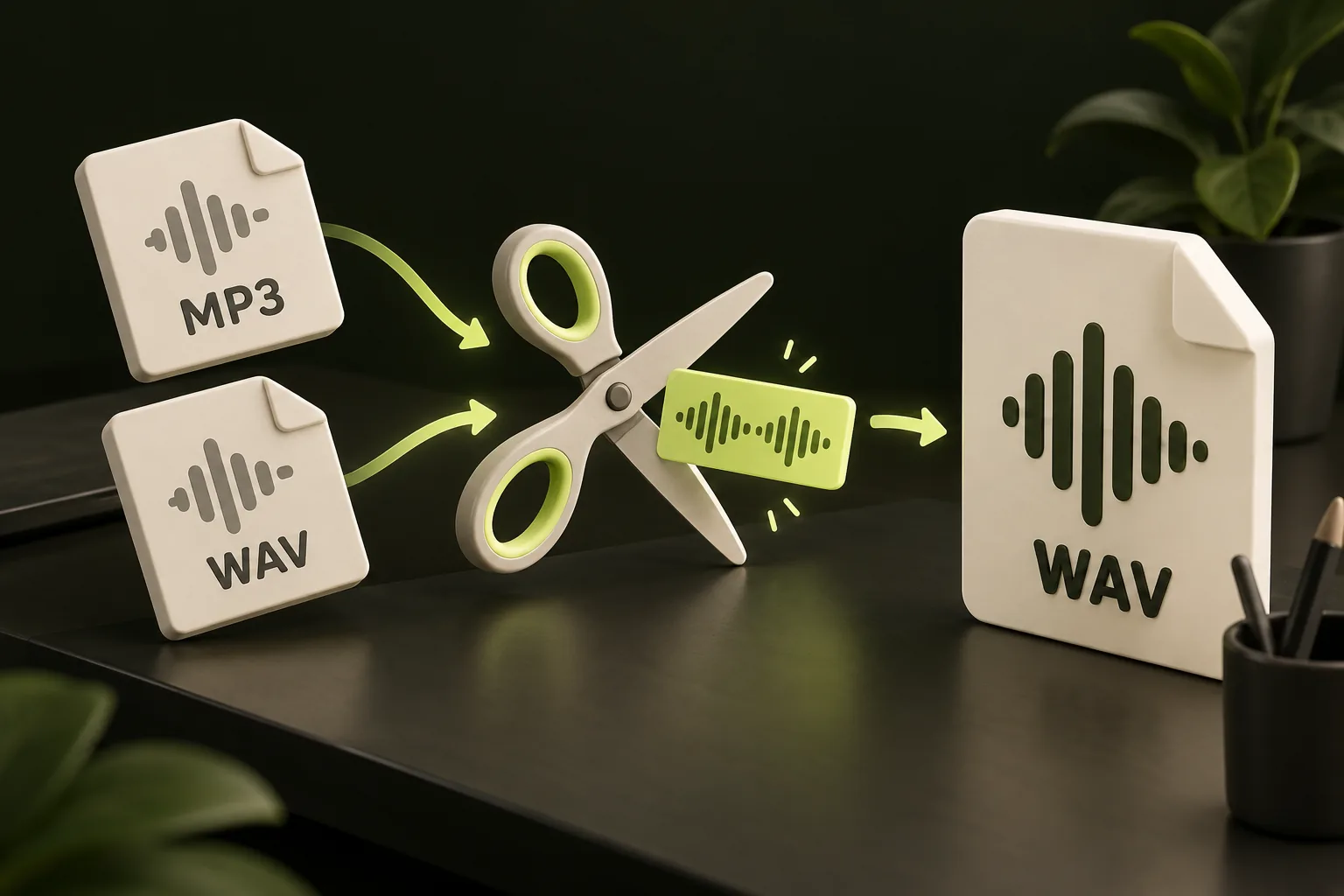MP3 または WAV の入力から一つの選択範囲を切り、WAV として保存する図。