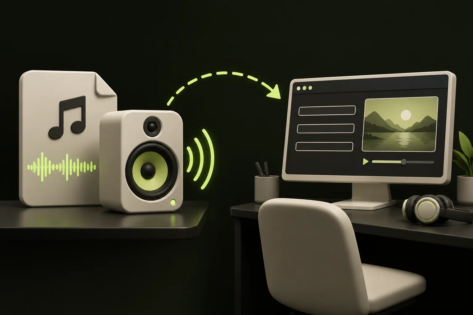 An audio backing track and a separate lyric-video workspace are shown as two distinct tasks.