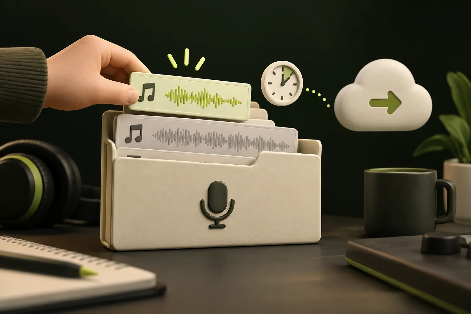 A person chooses a short music file from their recording folder and checks its length before processing.